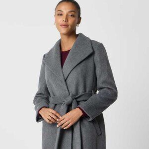 New Plus 24 J Crew Factory Belted Wrap Coat in heather flannel gray